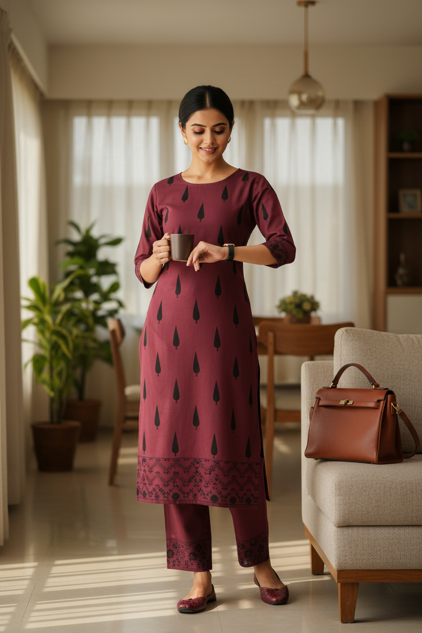 Designer hand block print Cotton top and bottom set