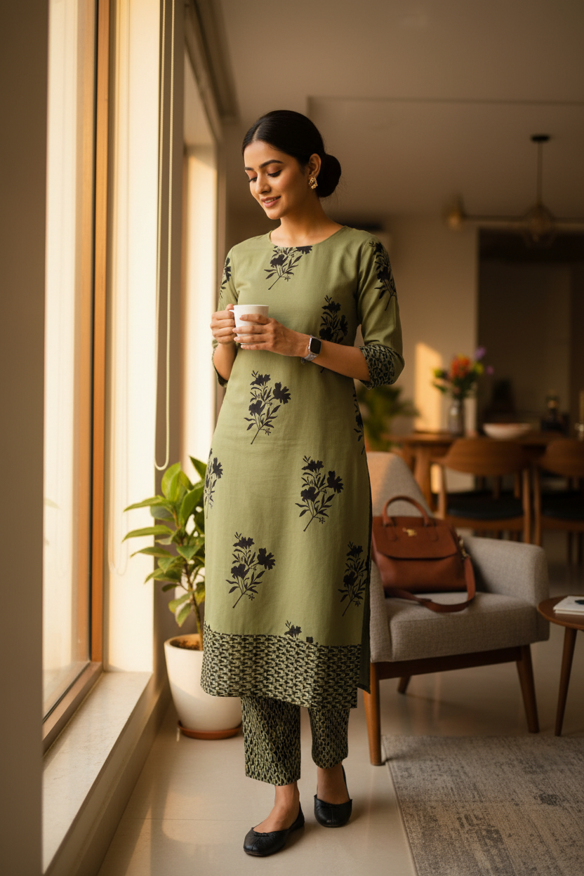 Designer hand block print Cotton top and bottom set