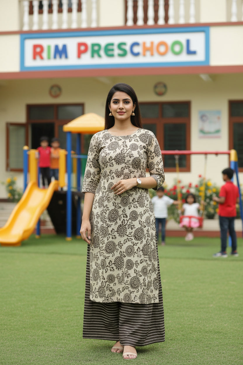 Designer hand block print Cotton top and bottom set