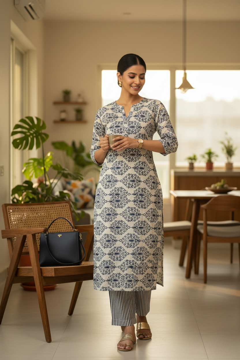Designer hand block print Cotton top and bottom set