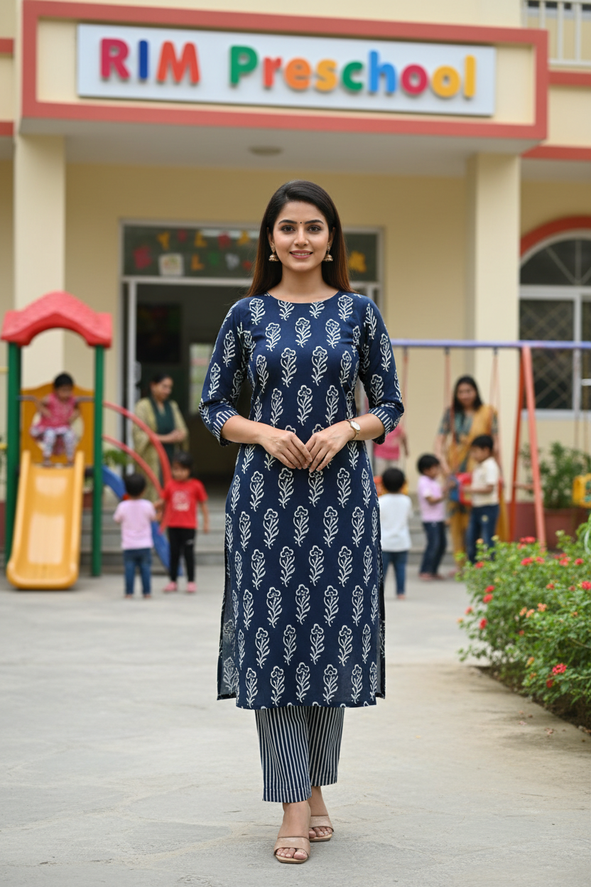 Designer hand block print Cotton top and bottom set