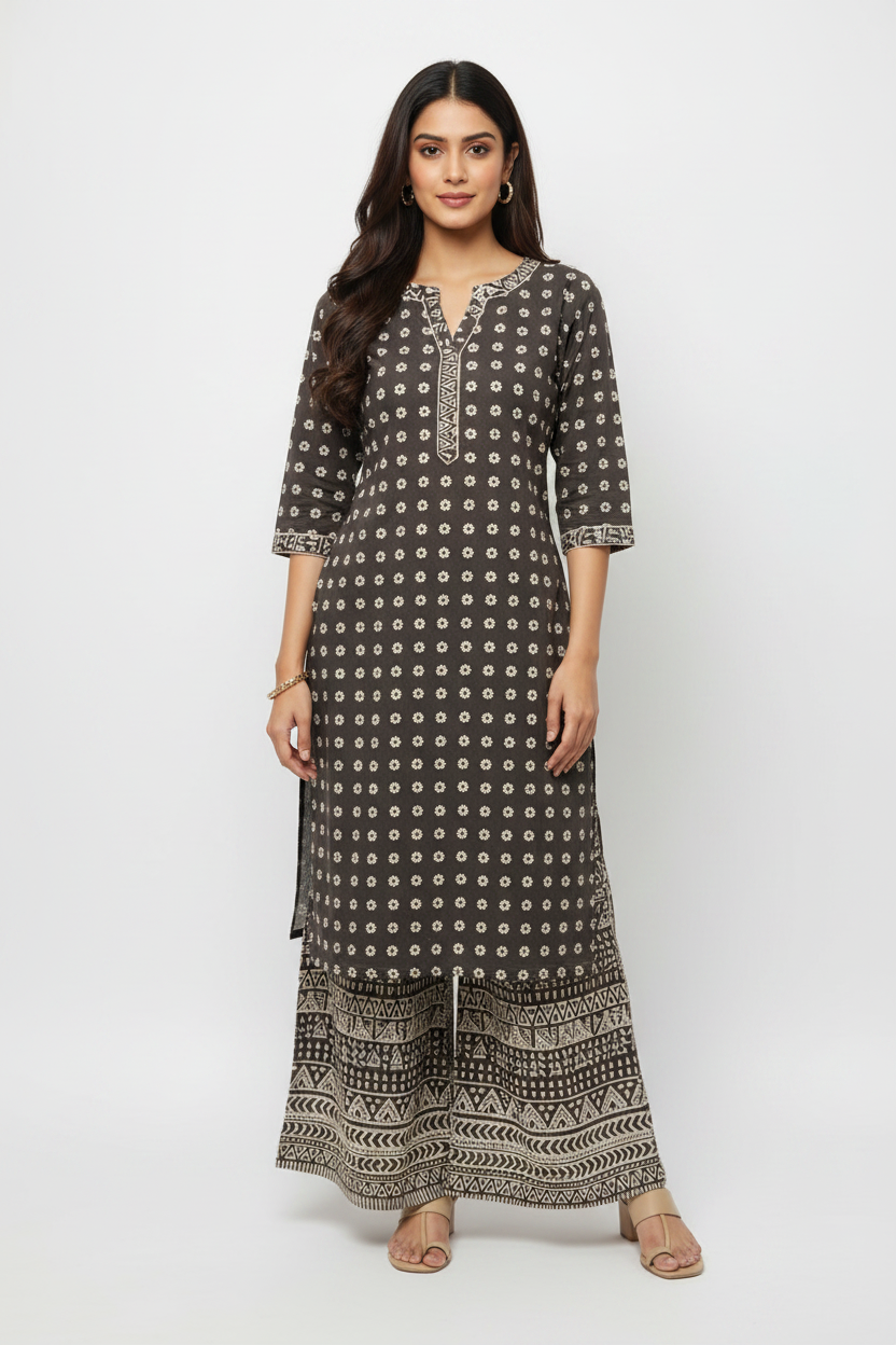 Designer hand block print Cotton top and bottom set