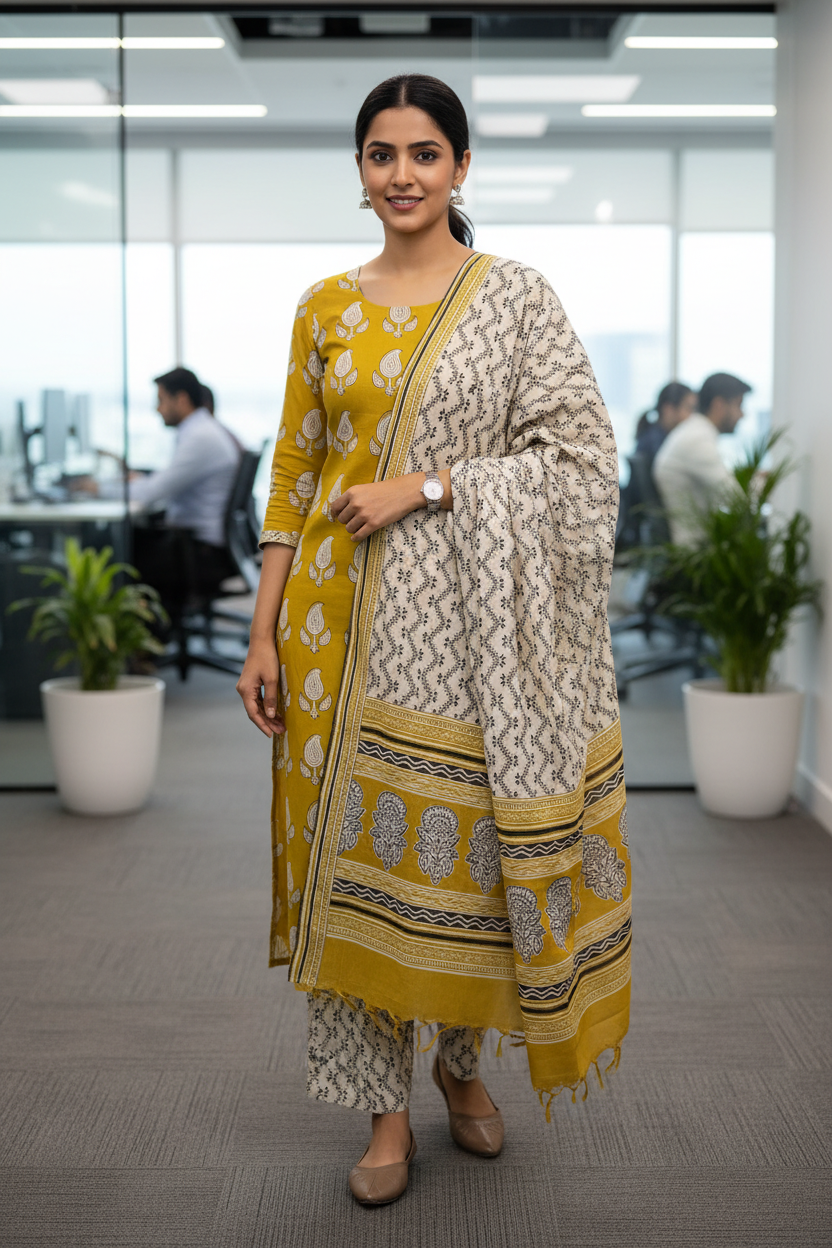 Designer Hand Block Print Pure Cotton Suit With Mulmul Dupatta