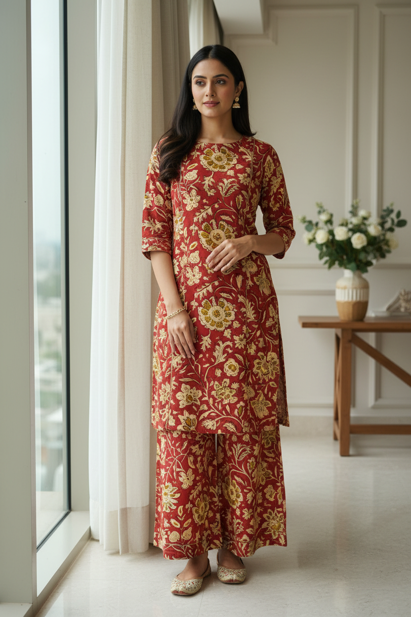 Designer hand block print Cotton top and bottom set