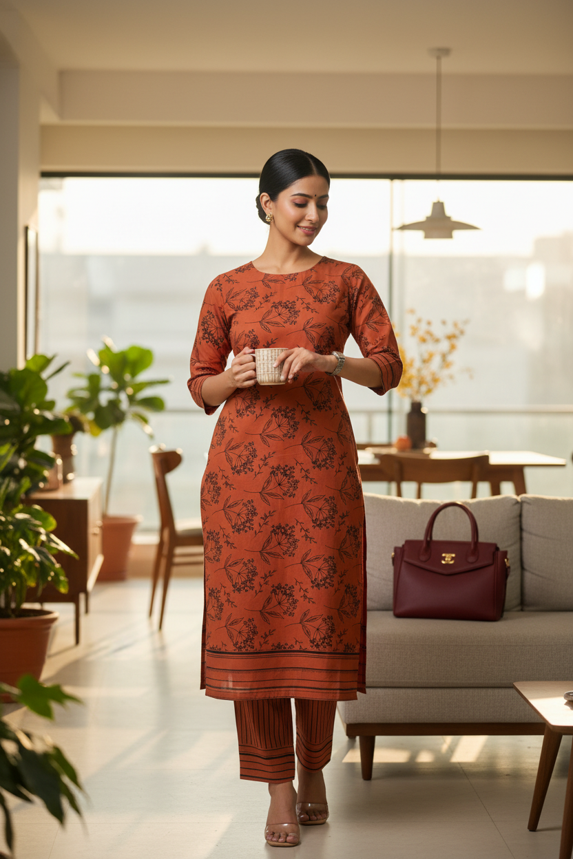 Designer hand block print Cotton top and bottom set