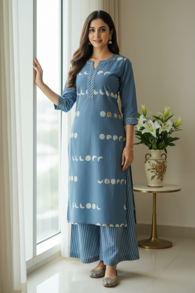Designer hand block print Cotton top and bottom set