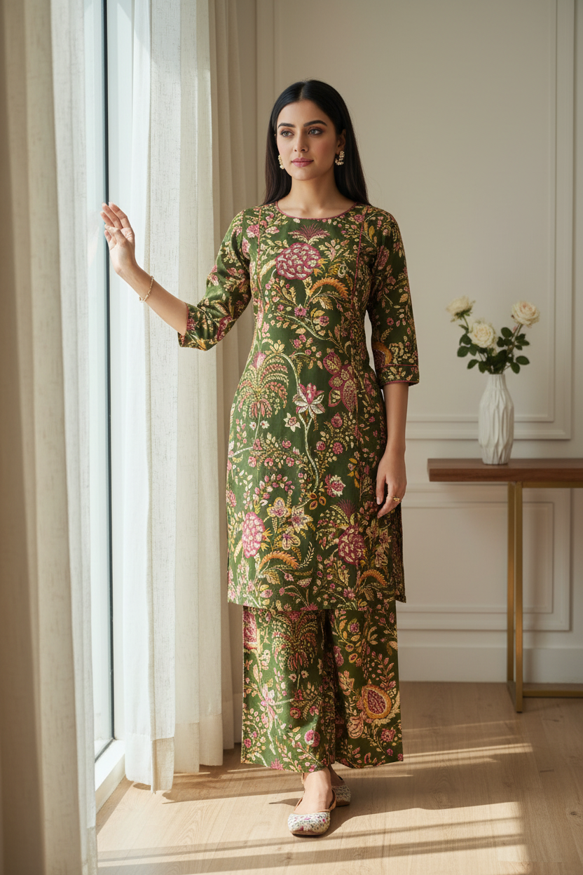 Designer hand block print Cotton top and bottom set