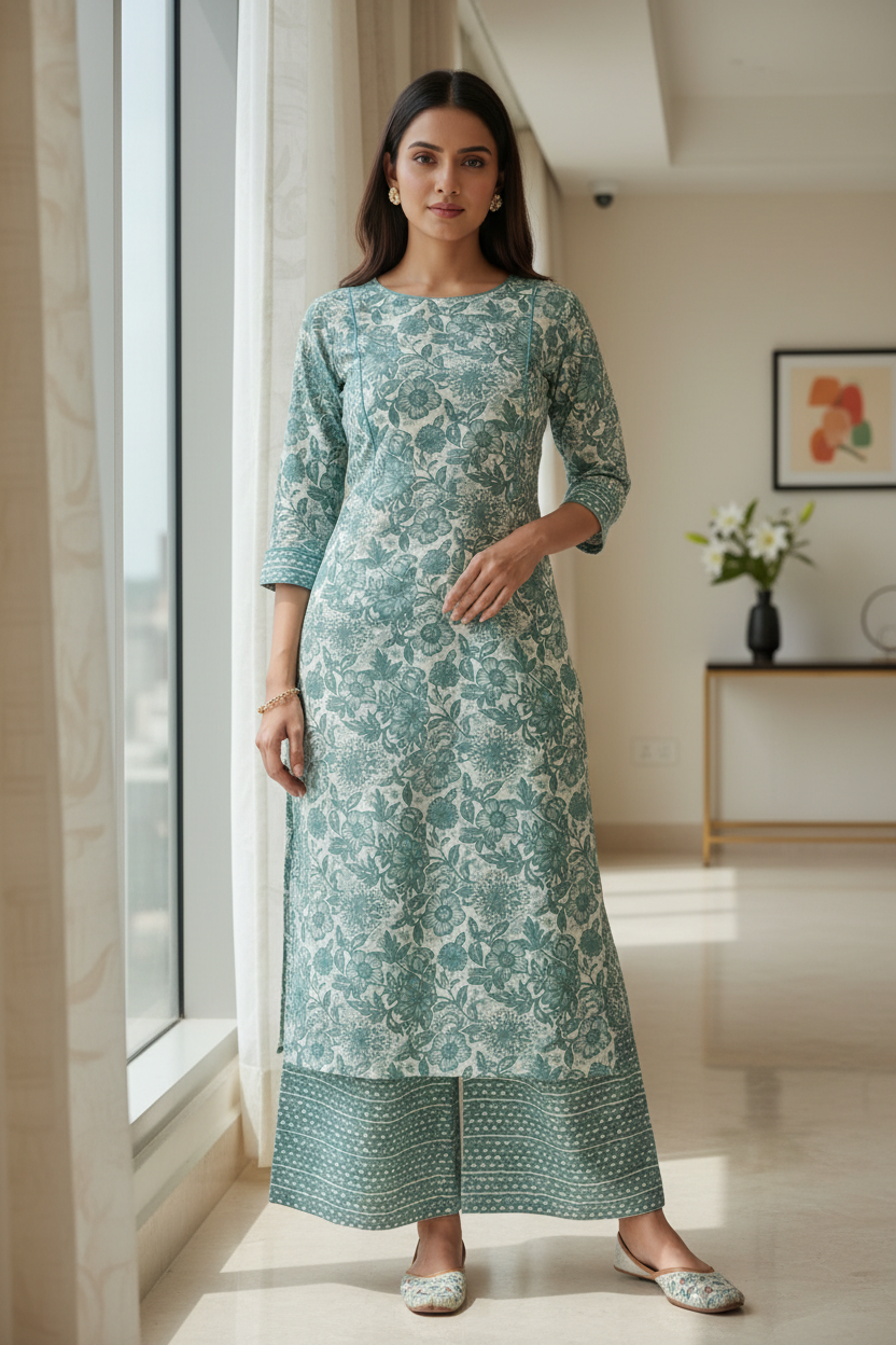 Designer hand block print Cotton top and bottom set