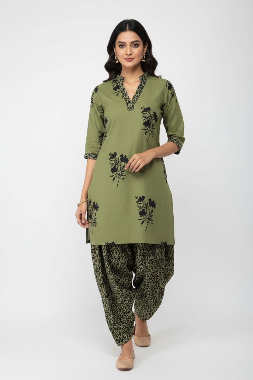 Designer hand block print Cotton top and bottom set