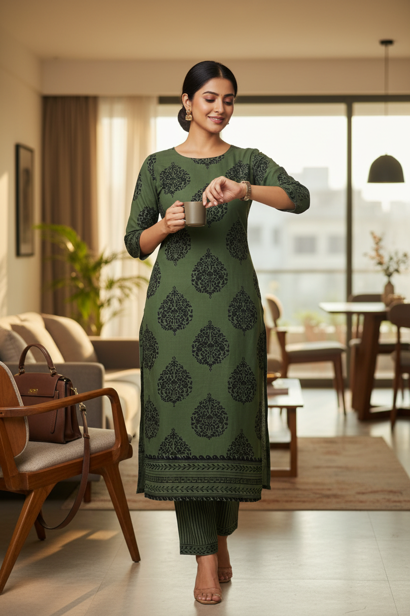 Designer hand block print Cotton top and bottom set
