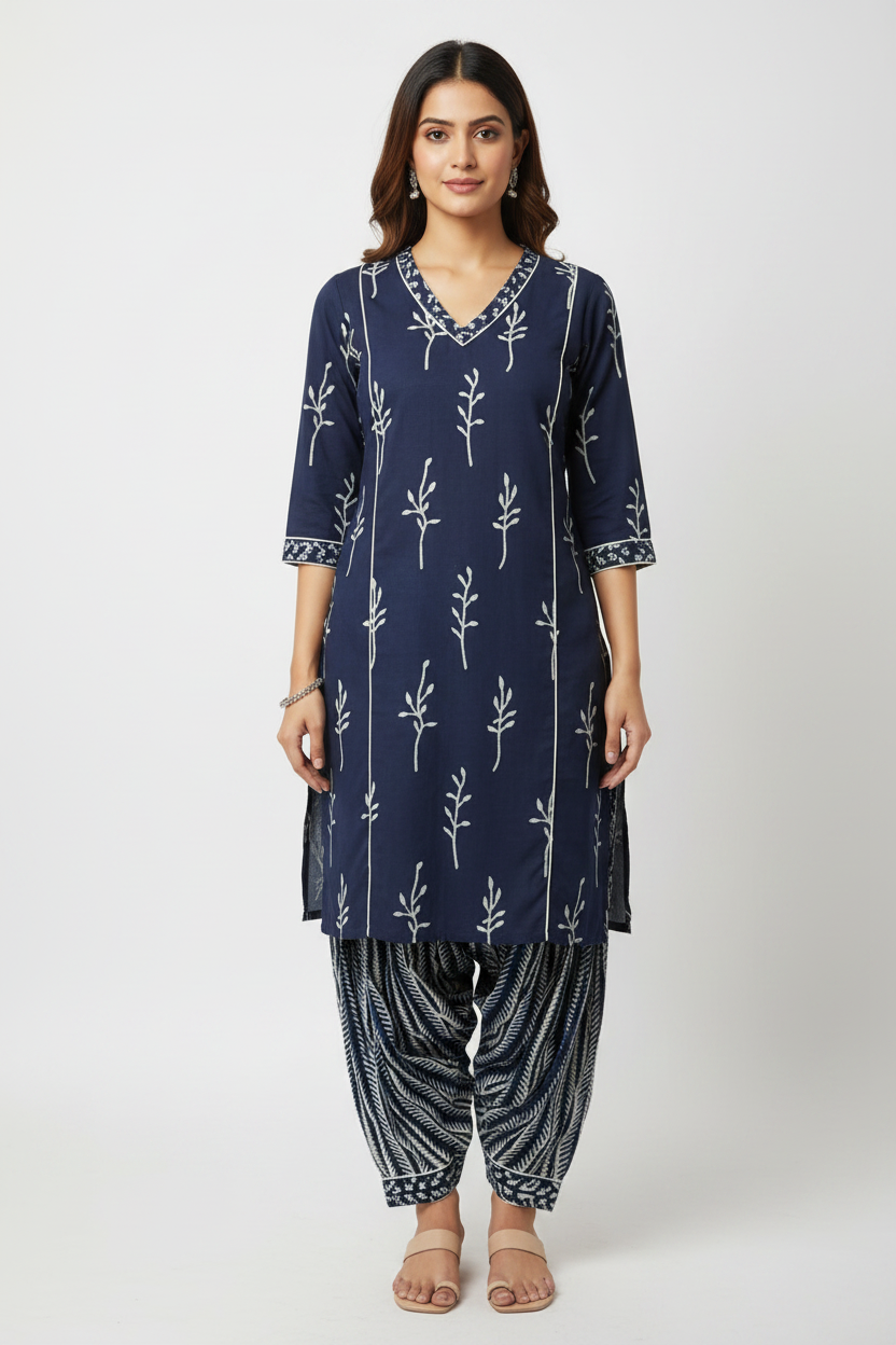 Designer hand block print Cotton top and bottom set
