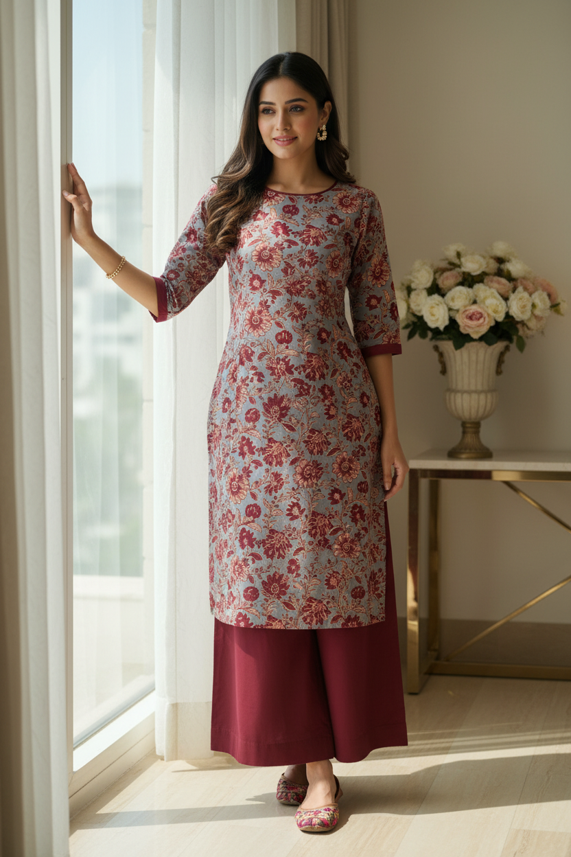 Designer hand block print Cotton top and bottom set