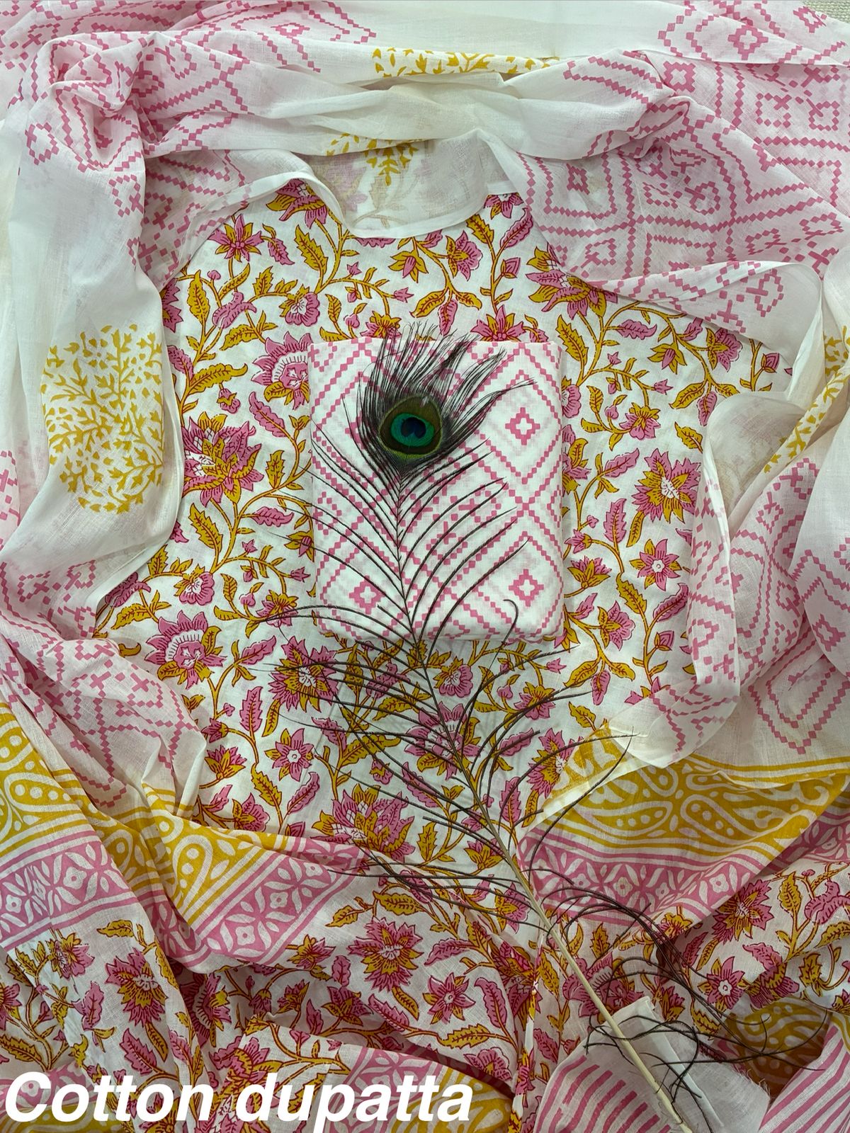 Designer Hand Block Print Pure Cotton Suit With Mulmul Dupatta