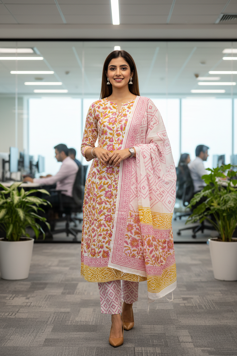 Designer Hand Block Print Pure Cotton Suit With Mulmul Dupatta