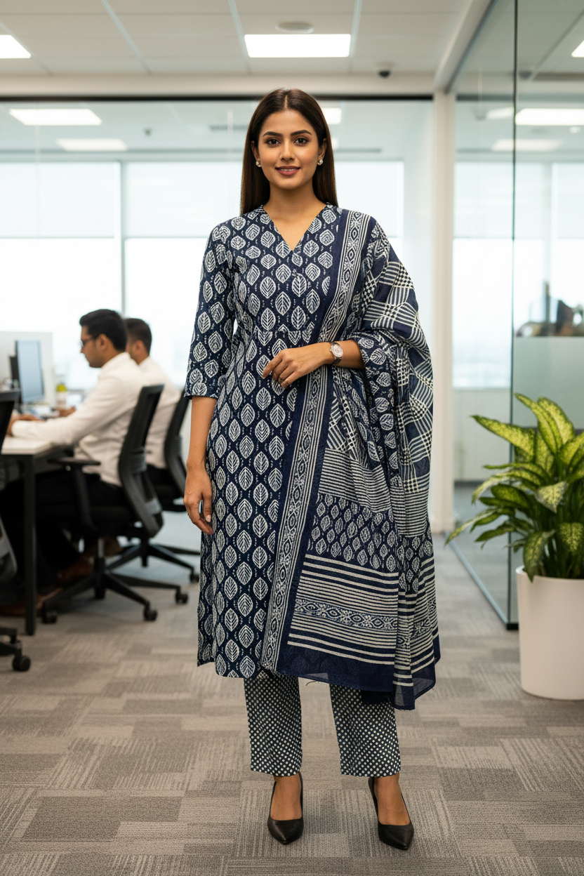 Designer Hand Block Print Pure Cotton Suit With Mulmul Dupatta