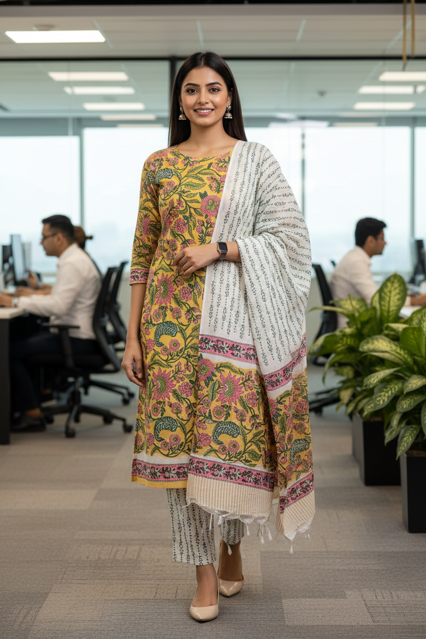 Designer Hand Block Print Pure Cotton Suit With Mulmul Dupatta