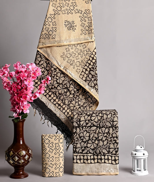 Designer Hand Block Print Pure Cotton Material With Kota Doria Dupatta