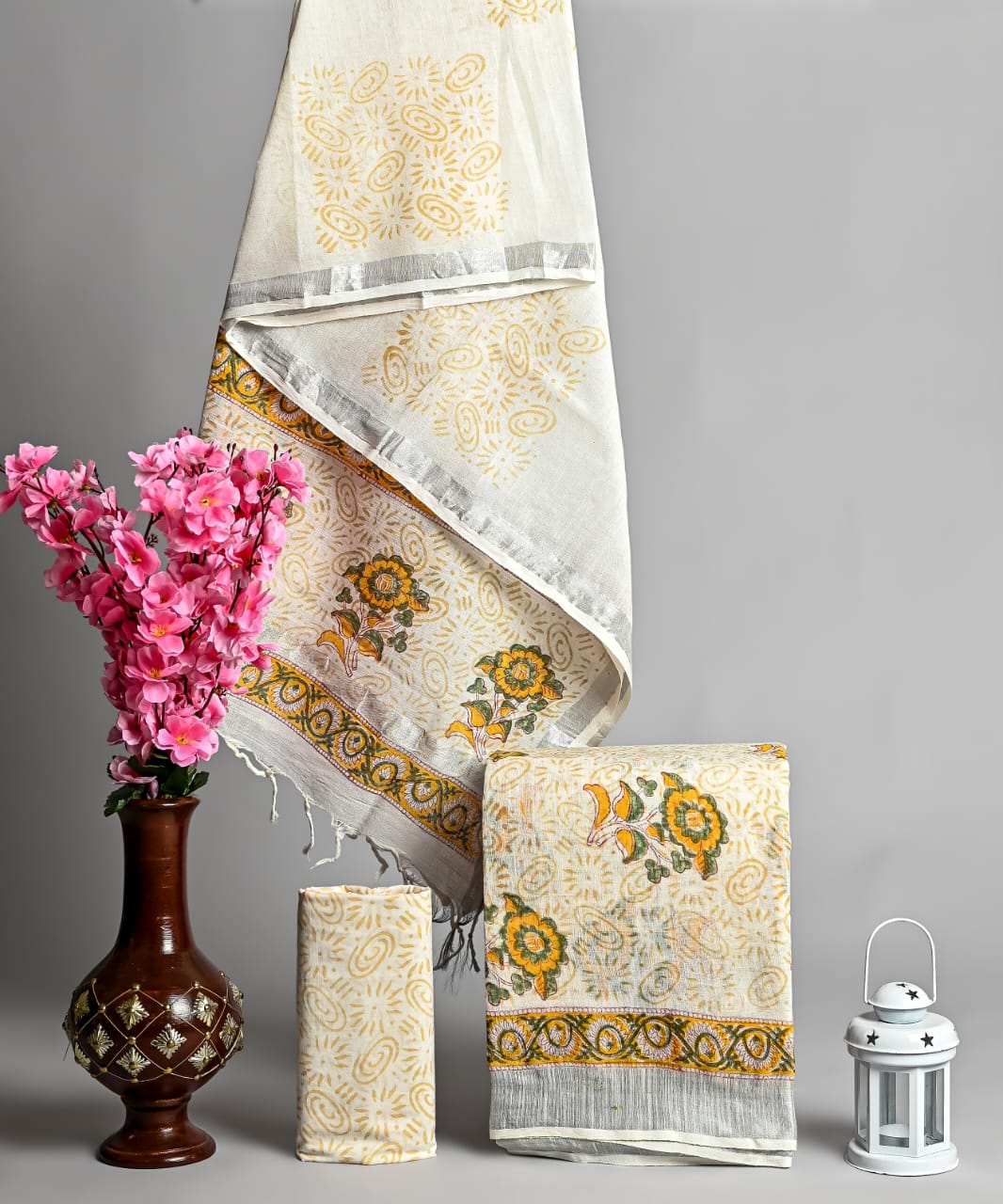 Designer Hand Block Print Pure Cotton Material With Kota Doria Dupatta
