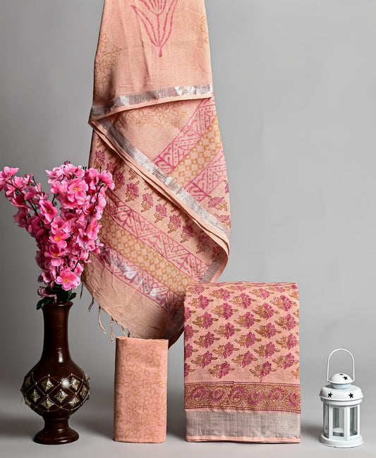 Designer Hand Block Print Pure Cotton Material With Kota Doria Dupatta