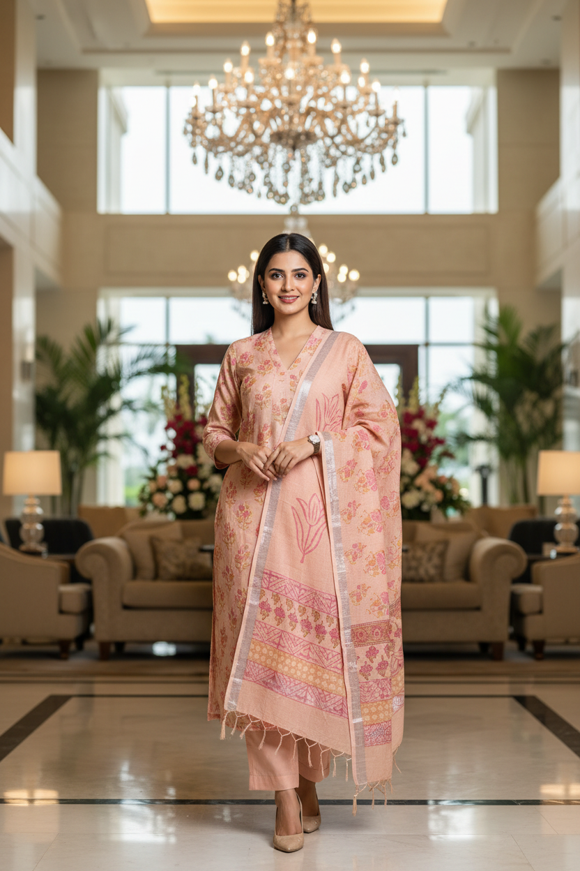 Designer Hand Block Print Pure Cotton Material With Kota Doria Dupatta