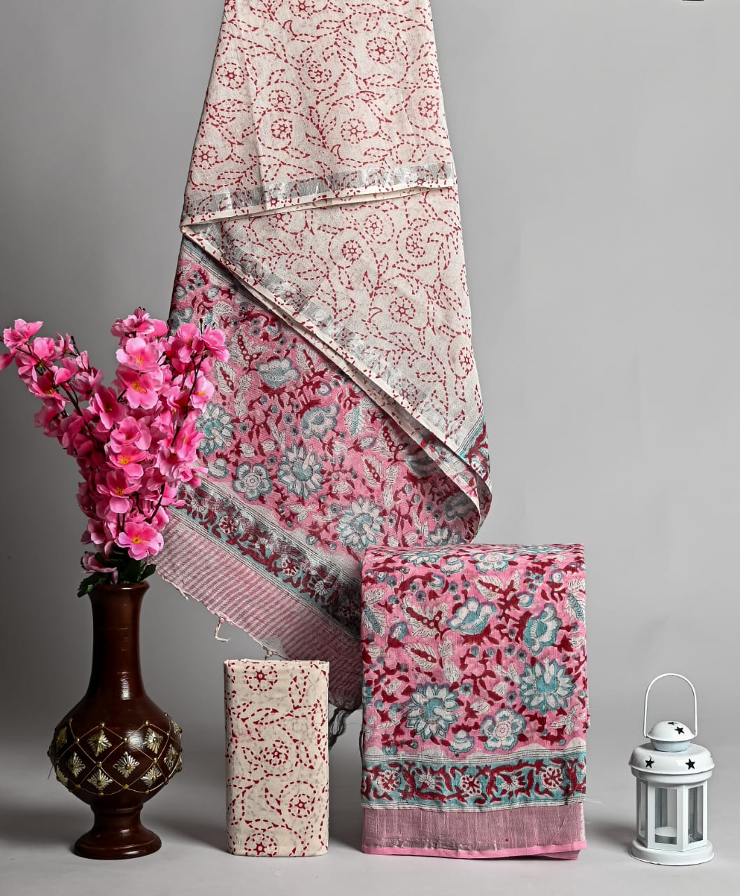 Designer Hand Block Print Pure Cotton Material With Kota Doria Dupatta