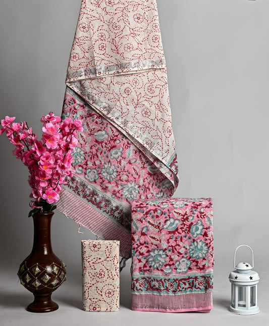 Designer Hand Block Print Pure Cotton Material With Kota Doria Dupatta