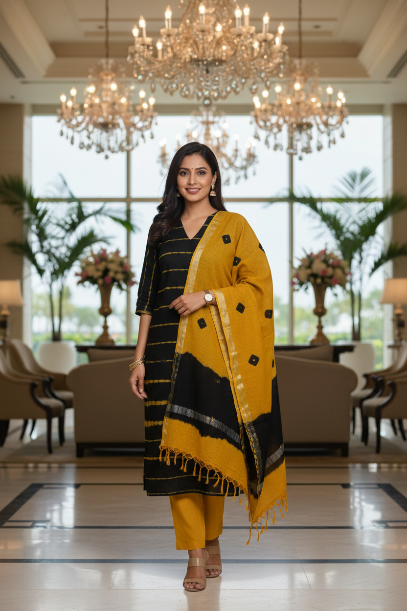Designer Hand Block Print Pure Cotton Material With Kota Doria Dupatta